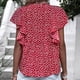 thumbnail image 2 of Top de manga corta para mujer, cuello en V, camisa con estampado floral, manga con volantes, camisa suelta, Top informal de verano, Rojo L, 2 of 5
