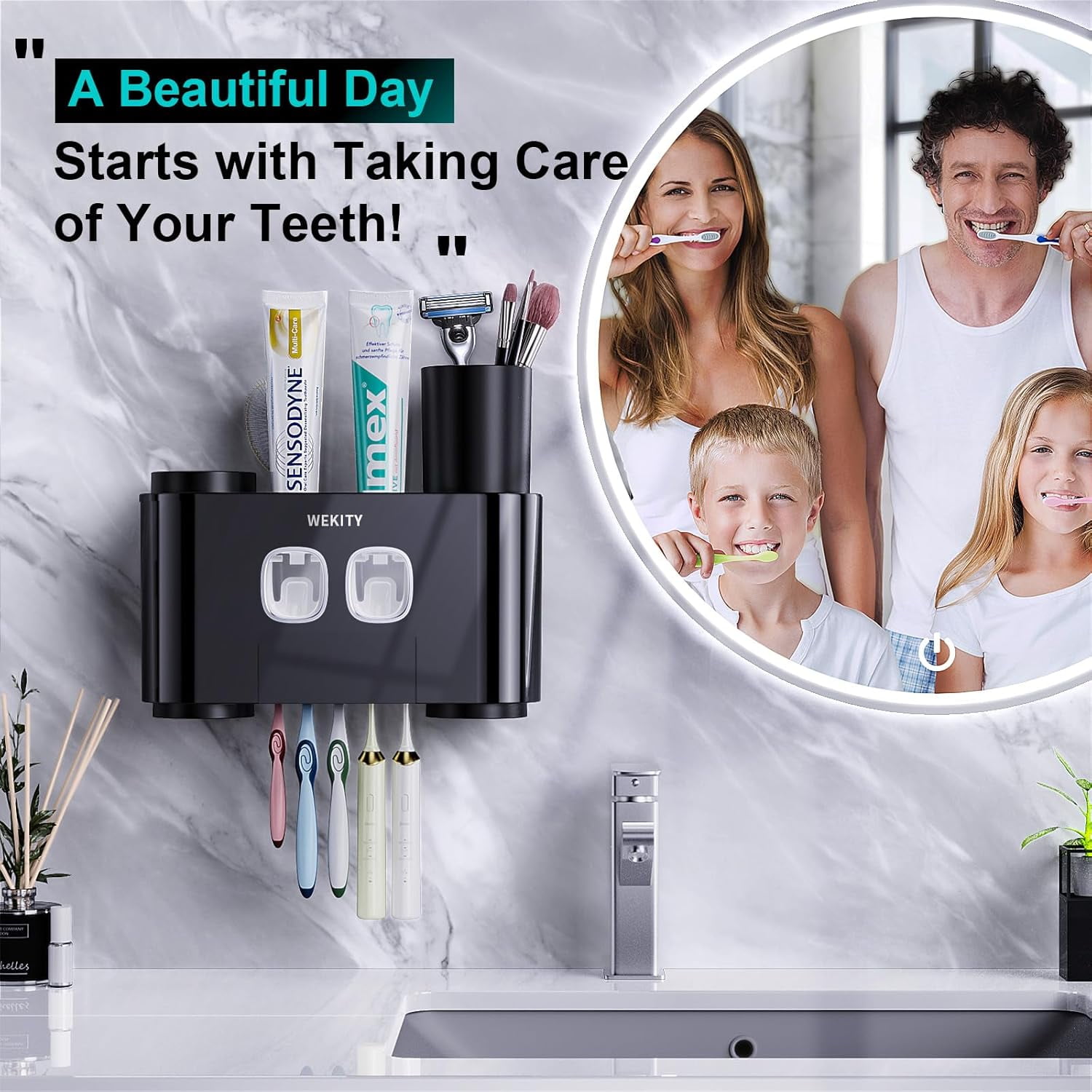 2 Slot Toothbrush Holder Wall Mounted Hand Up 2 Toothbrushes For Family, Automat