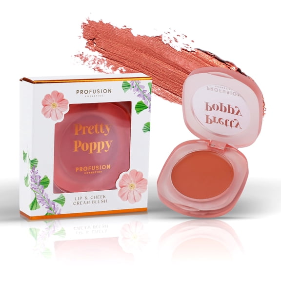 Profusion Cosmetics Petal Perfect Lip & Cheek Cream Blush, Multi-Use Hydrating Blush For Natural Glow, Smooth Light-Weight Formula, 0.14 oz, Pretty Poppy