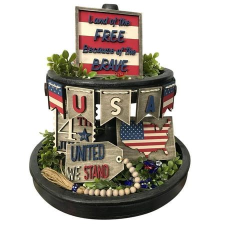AUQ Christmas Saving Clearance! Sruiluo 11Pcs Patriotic Tiered Tray Decor, Handmade 4th of July Decorations Graduation Party Decorations 2022 Independence Memorial Day Home Aesthetic Room Party Decor