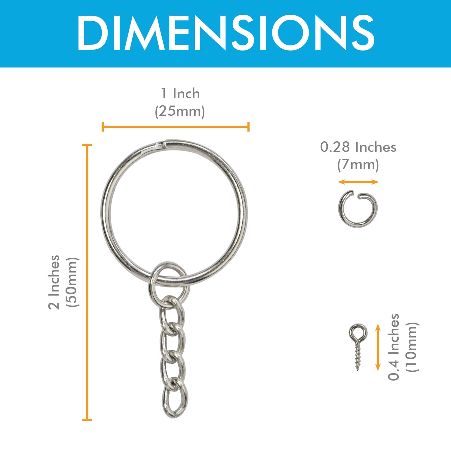  60 Pcs Split Key Ring with Chain and 60 Pcs Jump Rings Keychain  Ring Bulk Kit with Screw Eye Pins for Crafts Making Jewelry 0.98 Inch Key  Ring 0.32 Inch Metal