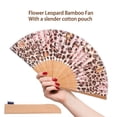 thumbnail image 4 of 1pc Hand Fan Flower Leopard Foldable 23cm 9inch Bamboo Rid  Fan with Slender Cotton Pouch, 4 of 8