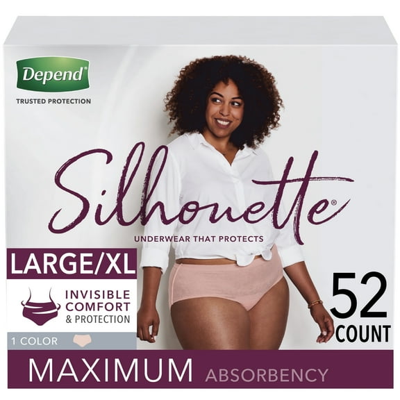Depend Silhouette Women's Maximum Postpartum Incontinence Underwear, L/XL, Pink, 52 Count