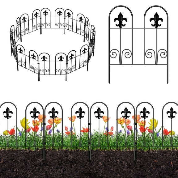 24" (H) x 30' (L), Double Fancy Decorative Outdoor Fence, Garden Fence, Rustproof Metal (10 pcs)