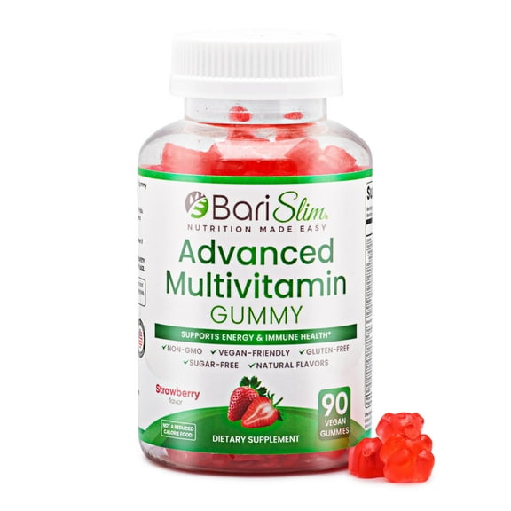 BariSlim Advanced Bariatric Multivitamin Gummies - Bariatric Vitamins for Patients After Weight Loss Surgery | Strawberry (90 Vegan Gummies)