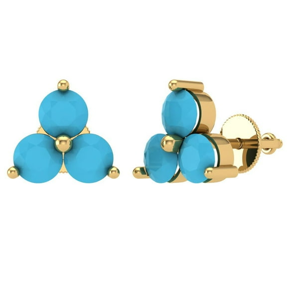 3 ct Screw-Back Stud Earrings for Women | 5.0mm Round Cut Simulated Turquoise | 18K Yellow Gold