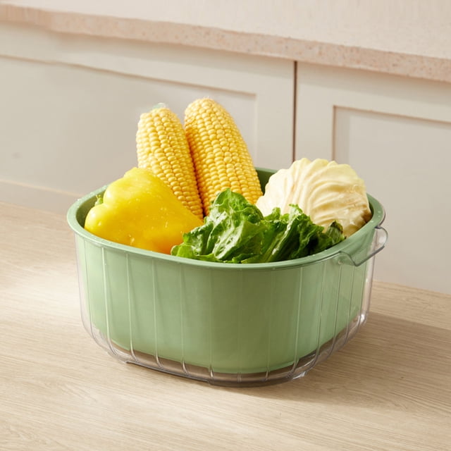 Danhjin Washed Vegetable Blue Kitchen Supplies Washing Basket Double Layer Basket Serving Tray