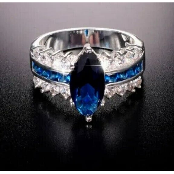 3.00Ct Marquise Cut Sapphire Engagement Ring 14K White Gold Plated