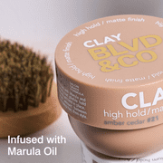 BLVD & CO Men's Clay, High Hold Matte Finish, Natural Styling Hair Clay with Marula Oil, Amber Cedar Scent, 3.4 oz Jar