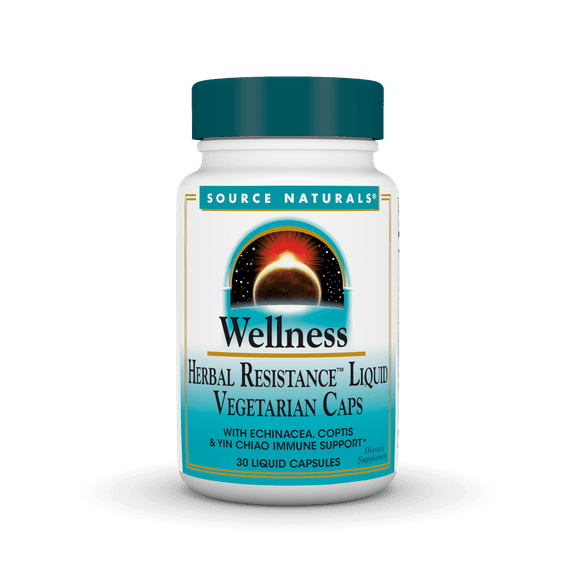 Source Naturals Wellness Herbal Resistance Liquid Immune Defense Supplement & Immunity Booster with Echinacea, Elderberry & Yin Chiao* - 30 Vegetarian Capsules
