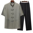 thumbnail image 2 of Jessboyy Mens 2 Piece Outfits Sets Casual Frog Button Stand Collar Shirts and Pants Sets Trendy Tai Chi Outfit Tang Suit for Men Going Out Clothing Set Rose Gold,XL, 2 of 3