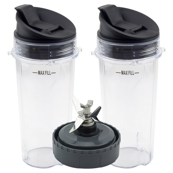 2 Pack 16 oz Cup with Sip & Seal Lid and Extractor Blade Replacement Parts 303KKU 356KKU800 307KKU Compatible with Nutri Ninja BL660 BL740