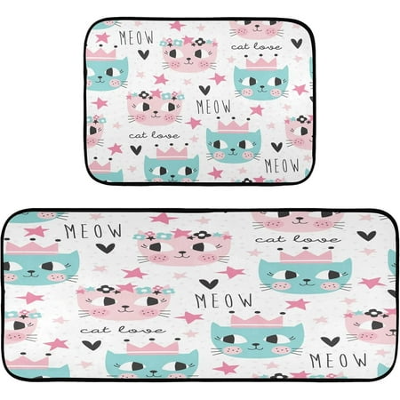 

Hyjoy 19.7 x47.2 +19.7 x27.6 Cute Cats 2 Pieces Kitchen Rug Cushioned Anti-Fatigue Kitchen Rugs Set for Home Office Laundry