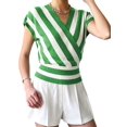 thumbnail image 2 of Women Tops Cap Sleeve Dressy Casual V Neck Stripe Shirts Summer Business Work Blouses Outfits Green S, 2 of 9