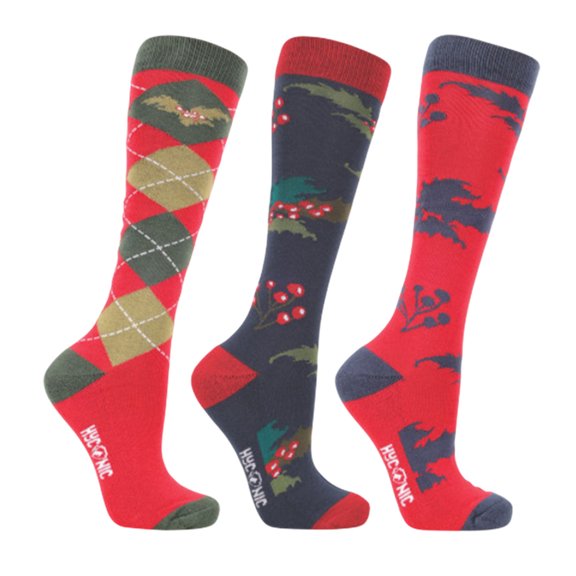 Hy Adult Holly Christmas Boot Socks (Pack of 3)