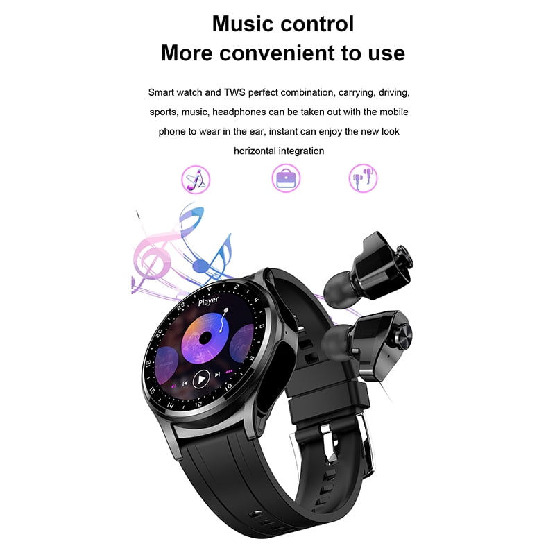 Rainbuvvy GT66 smart watch, watch and earphone 2-in-1, 1.39-inch HD screen, NFC, supports answering/making calls, Android 4.4/iOS9 sports watch