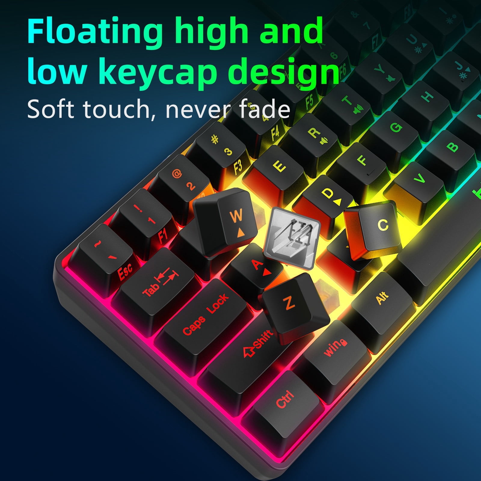 60% Type-C Wired Gaming Keyboard, 11.5x4inch RBG Backlight Computer Keyboards, Ergonomic High and Low Keys, Computer Accessories, for Desktop Laptop, PC, Gifts for Men& Boyfriend