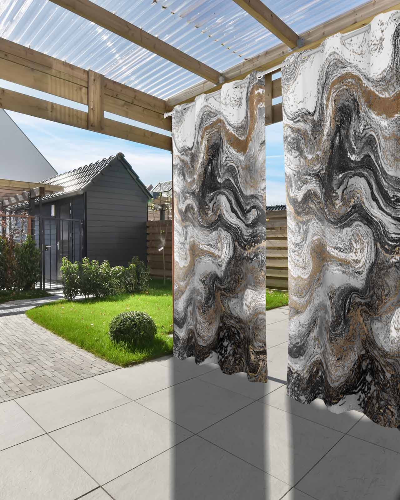 Black Marble Outdoor Curtains for Patio, Retro Chic Abstract Mottled Texture Art Privacy Drapes Grommet Waterproof Outside Curtains for Porch/Cabana/Balcony 54"x 108", 1 Panel