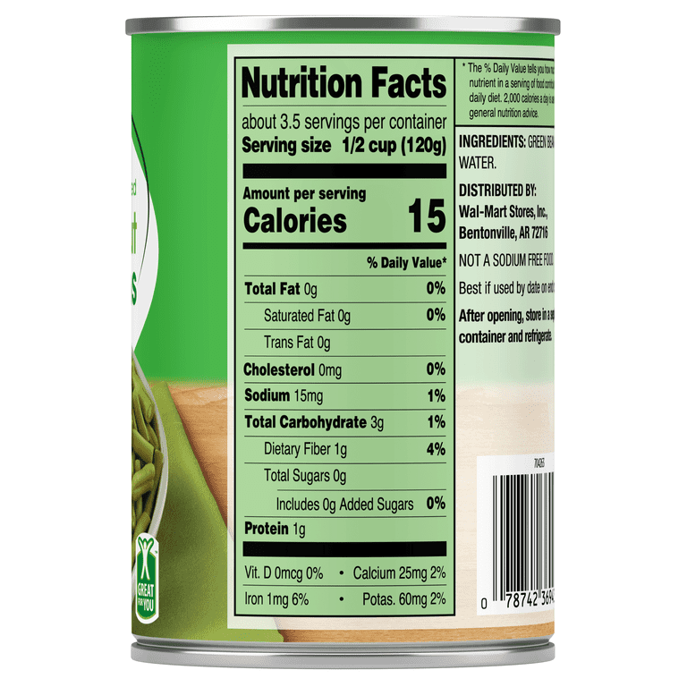 4 pack) (6 Cans) Great Value Canned No Salt Cut Green Beans 14.5 