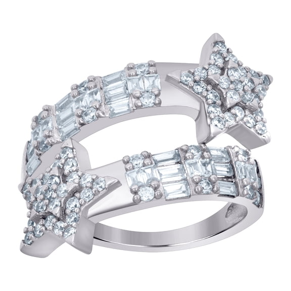 925 Sterling Silver Womens Baguette Round Cubic Zirconia Star Bypass Fashion Ring Size 9 14.5mm Wide Ring for Women