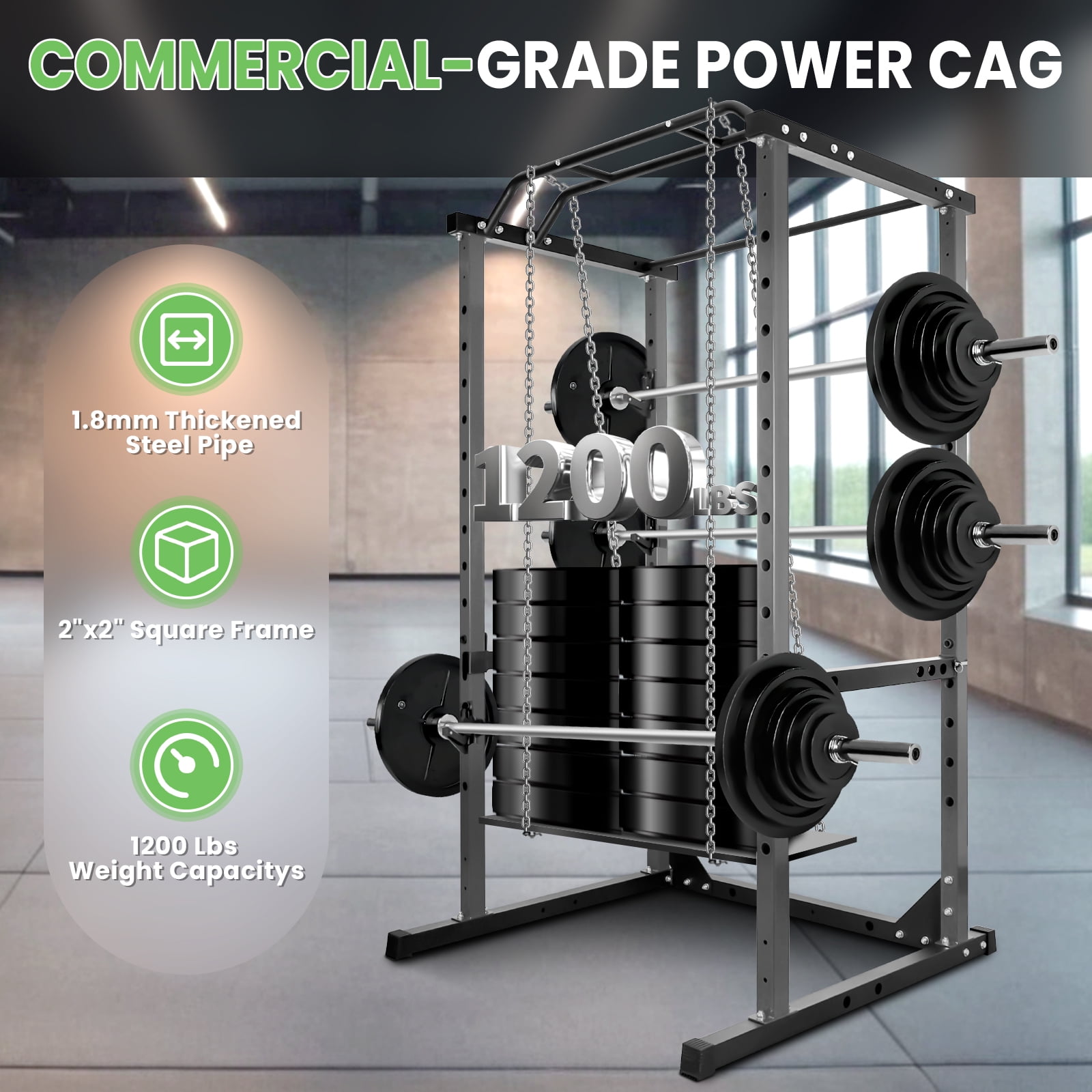 Squat Stand Rack, Weight Workout Machine, Rack Cage for Weight Training, Power Rack - Adjustable Safety Bars Space-Saving Silver 1200lb Capacity for Home Fitness