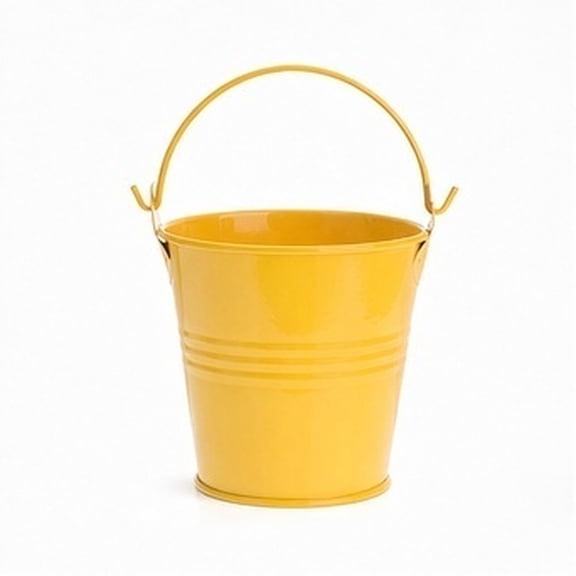 FENGGUIQU Set of 3 Small Yellow Tin Buckets for Garden Decor, Flower Pots, Outdoor and Indoor Use