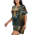 thumbnail image 2 of Lsque Vintage Pattern Fox Women's Short-Sleeved Pajama Set - 2 Piece Soft and Lightweight Sleepwear Set-XX-Large, 2 of 9