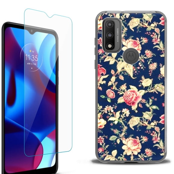 Slim-Fit Protective Phone Case (Black) compatible with Motorola Moto G Pure 5G, with Tempered Glass Screen Protector, by OneToughShield ® - Floral Garden