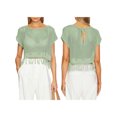 thumbnail image 3 of Women Knit Tops, Crew Neck Short Sleeve T-shirt Hollowed Tasseled Sheer Top for Vacation, 3 of 10