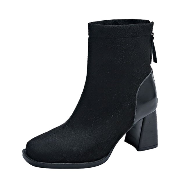 NECHOLOGY Botas Mujer Zapatos Botines para mujer Botas de ante de tacón medio con punta cuadrada y tacón cuadrado para mujer, botines antideslizantes con cremallera en la espalda (Black, 6.5)