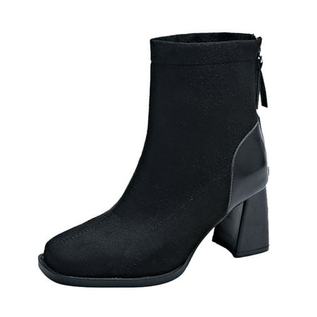 GHSOHS Boots for Women Over The Knee Boots Ankle Booties Shoes Casual Shoes for Women Winter Fashion Square Toe Square Heel Mid Heel Suede Boots Zipper Back Non Slip Ankle Boots Rain Boots  Size 39