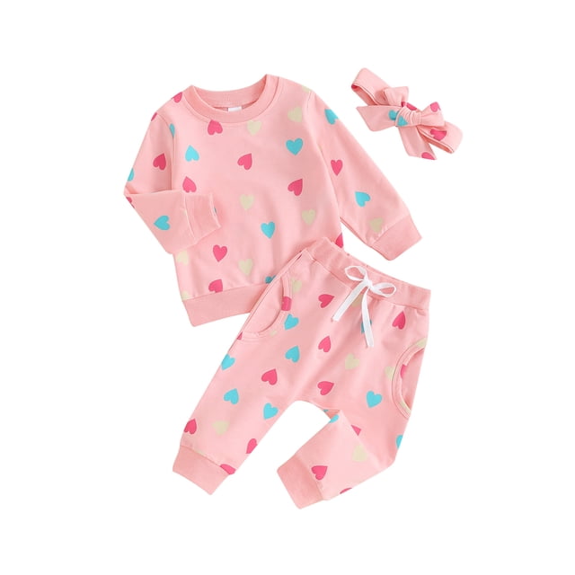 Gupgi Ensemble 2 Pcs Tenue de la Saint-Valentin pour Bébés Filles, Chandail à Manches Longues Col Rond avec Imprimé Cœur