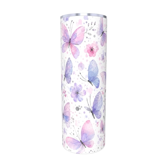 20oz Watercolor Butterfly Tumbler with Handle and Straw Stainless Steel Insulated Travel Coffee Cup Gift for Women with Straw