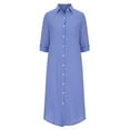 thumbnail image 6 of JBXKXYW Dresses for Women 2024 Plus Size Solid Color Cotton Linen Shirt Dress Womens Dresses Summer Dress (Blue,XXL), 6 of 6