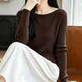 thumbnail image 5 of Xinoom Women Scoop Neck Ribbed Knit Top, Long Sleeve Slim Fit Sweater, Stretchy Form Fitting Knit Shirt for Casual Dating Brown,XL, 5 of 6