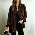 thumbnail image 2 of Domzest Corduroy Shirt Jacket Womens Oversized Button Down Lapel Shirt Jackets 2026 Fall Trendy Raw Hem Outerwear with Chest Pocket Brown L, 2 of 6