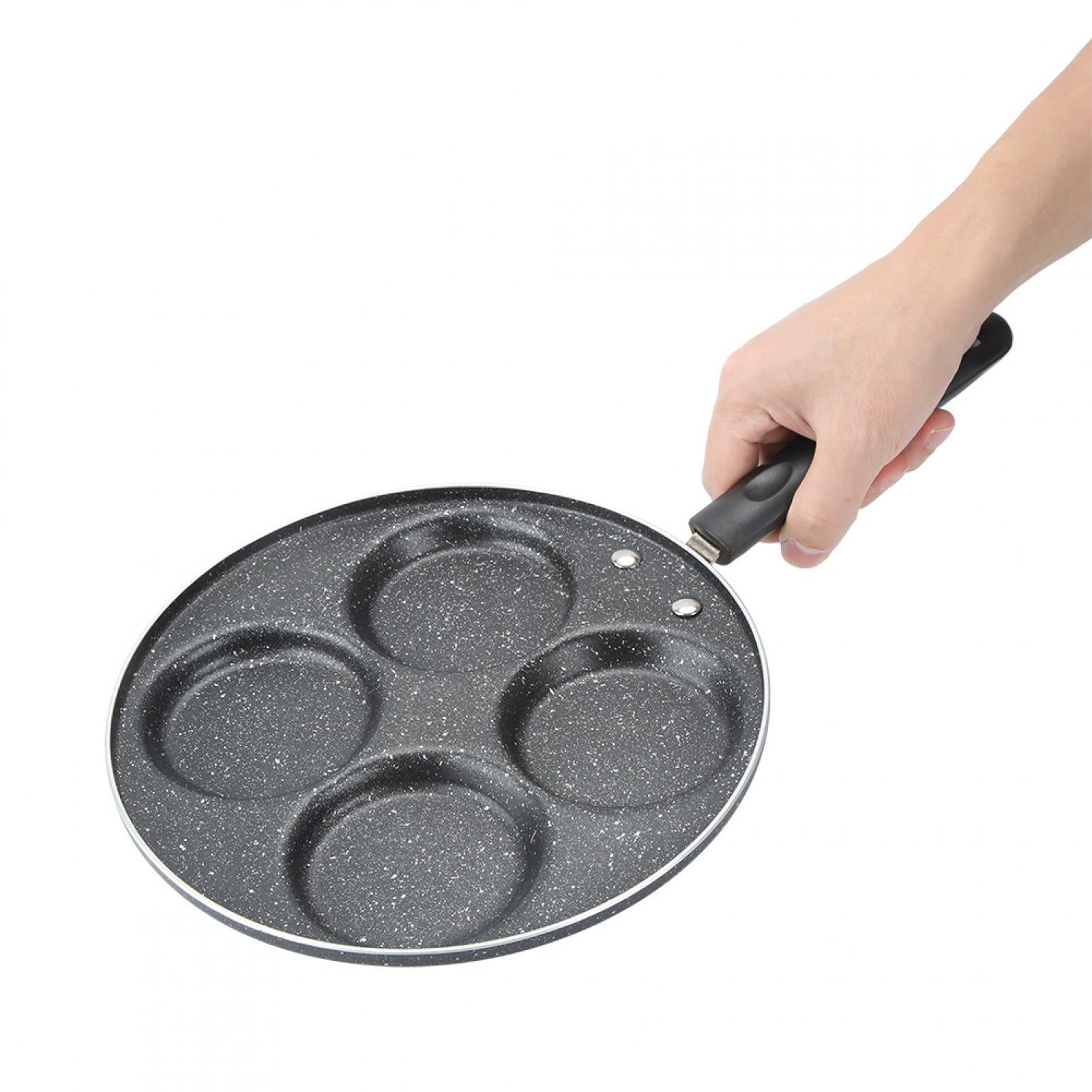 BOKYAN 9.5-Inch / 24 cm Black Nonstick Aluminum 4-Hole Frying Pan for Fried Eggs Pancakes & Burgers, Easy Clean Skillet with Heat Resistant Plastic Handle, Gas & Ceramic Stove Compatible Cooking Tool
