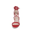 thumbnail image 2 of BLISSFUL STEP Chaussures pour Femmes Sandales à Talon Aiguille Haut à Bride Cheville à Nouer Bout Ouvert en Faux Suède Rouge 5, 2 of 8