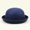 thumbnail image 2 of Manxivoo Bucket Hat Elegant Adults Solid Hat Roll Up Brim Panama Bowler Hat Bucket Hat Mens Womens Classic Wool Round Bowler Hats Cap Hats for Men Navy One Size, 2 of 3