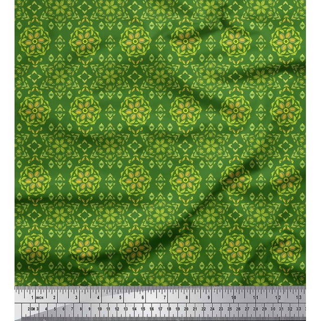 Soimoi Green Rayon Fabric Artistic Floral Decor Fabric Printed Yard 56 Inch Wide