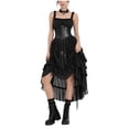 thumbnail image 3 of Jsaierl Women's Gothic Steampunk Corset Dress Square Neck High Low Ruffle Layered Halloween Cosplay Costume, 3 of 8