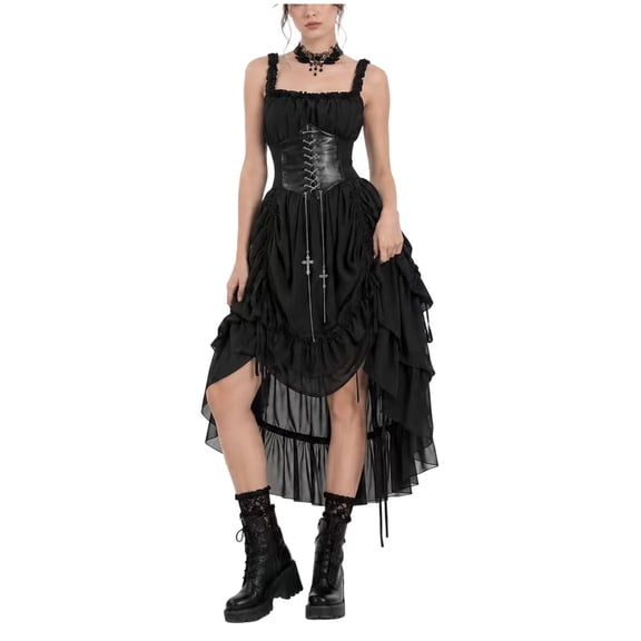 Chic Vintage Medieval Solid Color Halloween Masquerade Ball Gown Courtly Castle Costume Style Vintage Dress Up Look Summer Renaissance Dress for Women