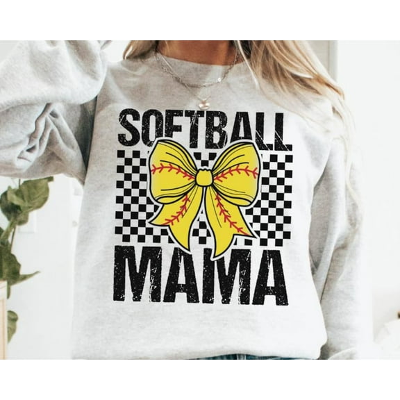 Coquette Softball Mama Crewneck Sweatshirt - Game Day Sports Mom , Coquette Bow, Athletic Parent Apparel, Sports Fan Shirt, her Tshirt All Size S-5XL
