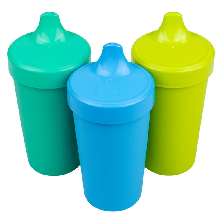 Re-Play Made in The USA 2pk No Spill Sippy Cups Plus Bonus Replacement Valves for Baby, Toddler, and Child Feeding - Bright Pink/Orange Pink/Orange