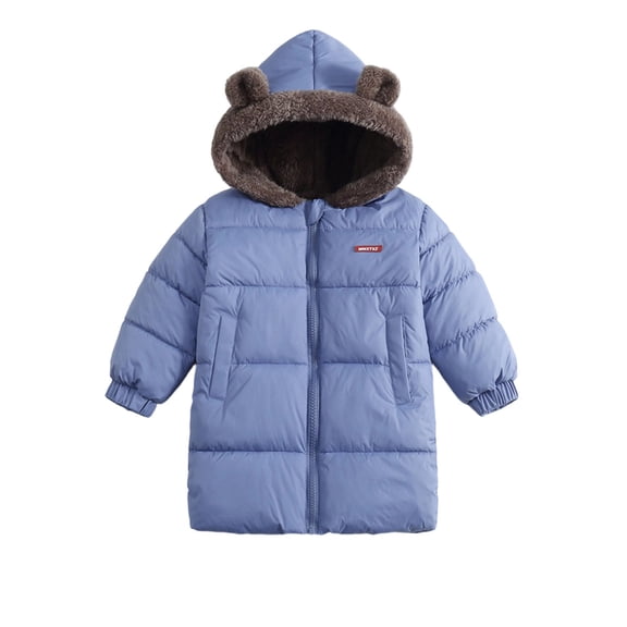 THDHVS Winter Coats for Girls,Toddler Unisex Thick Fleece Lined Puffer Jacket Hooded Full Zip Mid Length Winter Coat,Girls Hoodies Blue 2-3 Years