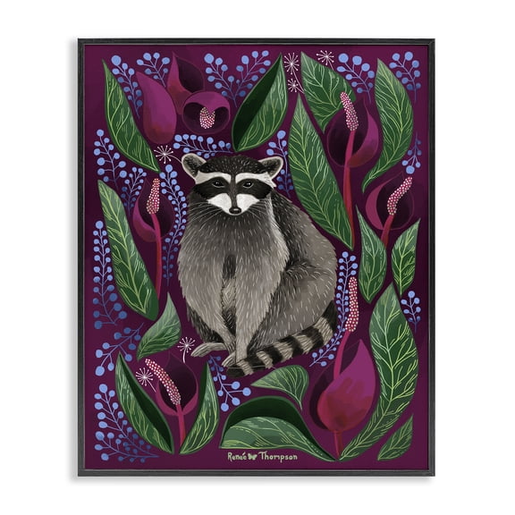 Stupell Industries Eclectic Raccoon & Cabbage Leaves Black Framed Giclee Art, 11 x 14, by Renee Thompson