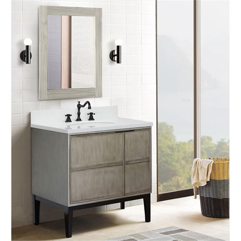 Bellaterra Home 37" Single vanity in Linen Brown finish top with White quartz and oval sink