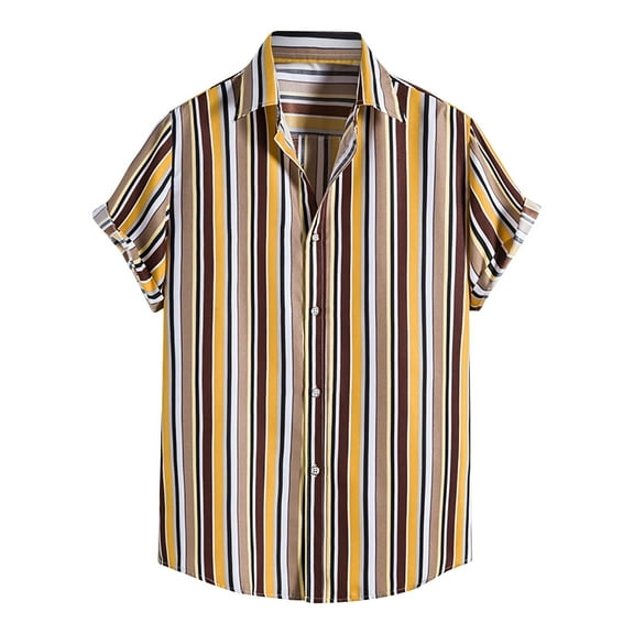 BLVB Button down Shirts for Men Stripe Lapel Short Sleeve Tops Casual Summer Beach Vacation Tees