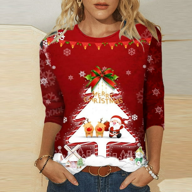 Plus size womens christmas tops 2025