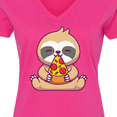 thumbnail image 4 of Inktastic Sloth Pizza Women's V-Neck T-Shirt, 4 of 5